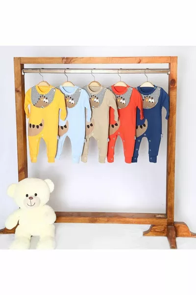 Baby Romper with Dinosaur Image and Bib Detail