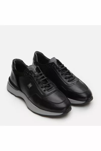 جلد طبيعي أسود أحذية رياضية رجالية