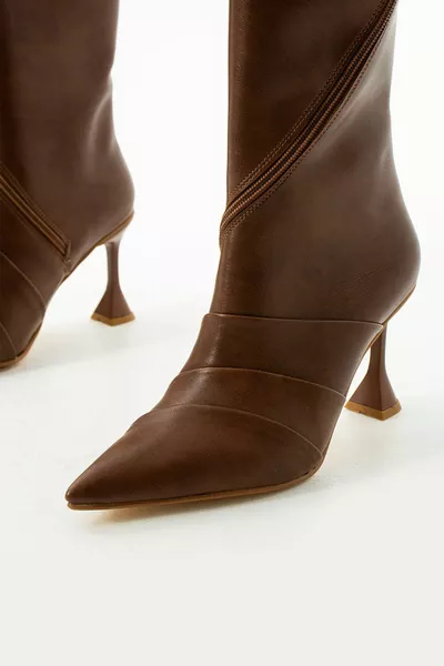 إيما تان مطوي التفاصيل بسحاب المرأة الأحذية ذات الكعب العالي