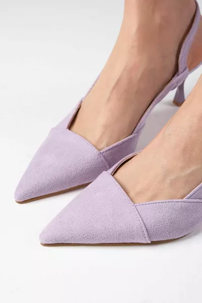 Megan Lilac Pointed Toe Open Back Thick Heels