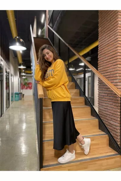 Women's Black Satin Skirt