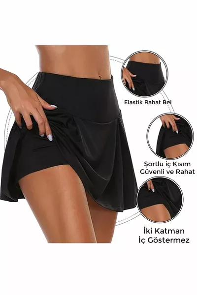 أنجلينا كامل بسط النسيج طبقة مزدوجة المرأة الرياضة السراويل السوداء تنورة