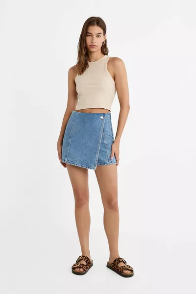 Double-breasted Denim Shorts Skirt