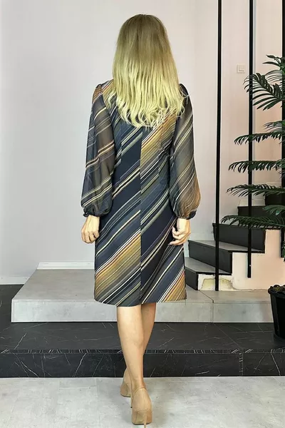  Chiffon Sleeve Knot Detail Dress Brown