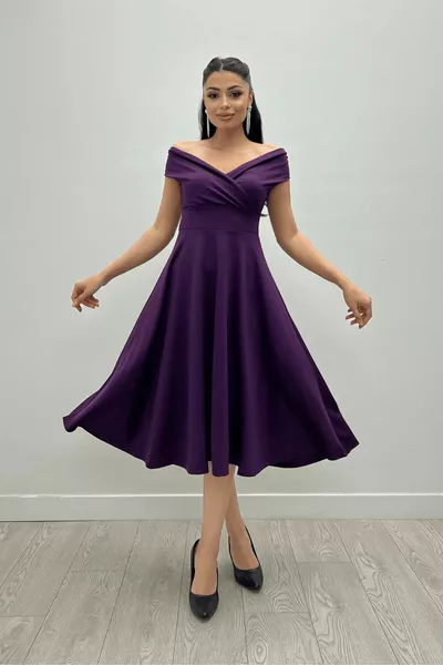 فستان ميديبوي بياقة قارب - بنفسجي الباذنجان