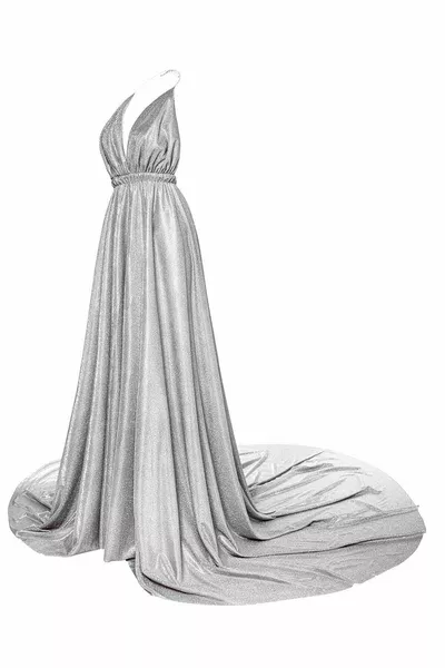 Özel Tasarım Simli Beyaz Uzun Elbise