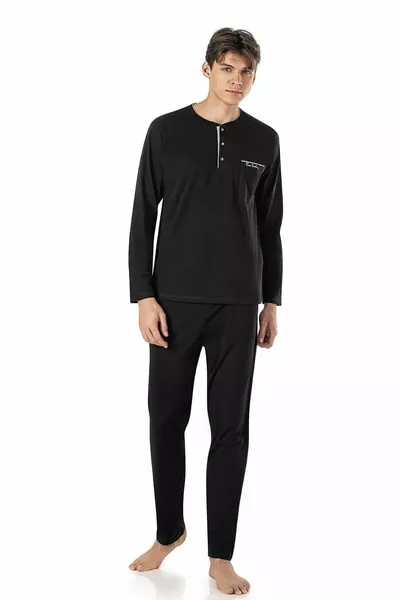 Men's Combed Black Longarm & Shorts Pajamas and Robe Dressing 5-Piece Dowry Set