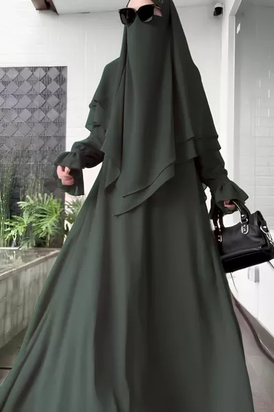 İki kat tesettürlü Asma Abaya seti