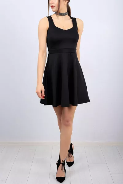 Mini abito da sera dettagliato in pizzo elastico nero da donna