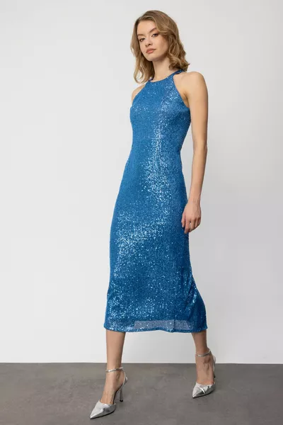 Robe Mi à paillettes à lanières avec fente dans le dos