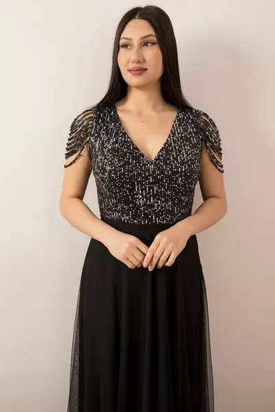 ترتر ستة تول فستان سهرة طويل 