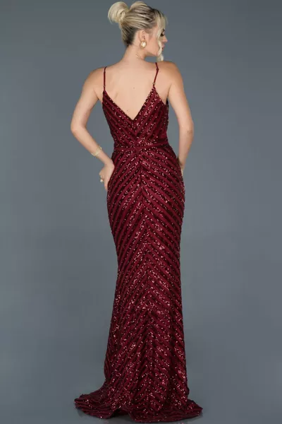 المرأة بورجوندي طويل الترتر حبل حزام حورية البحر مساء اللباس 