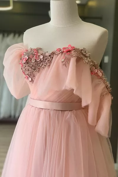 Midi дължина вечерна рокля и вечерна рокля с прах драпирани и триизмерна дантела детайл