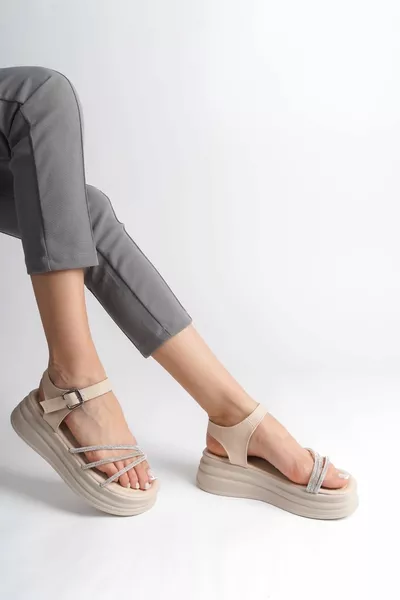 إيفا سميكة مشبك الحجر شريط العظام وحيد النساء الصنادل KT كريم