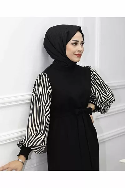 Zebra Fantasia Lungo Hijab Abito - Nero 
