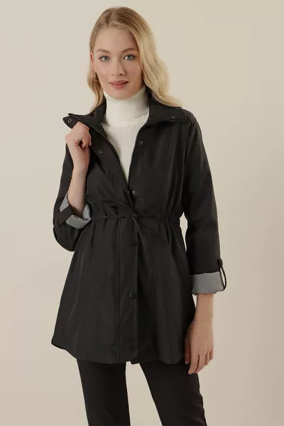  Drawstring Trench Coat - Black