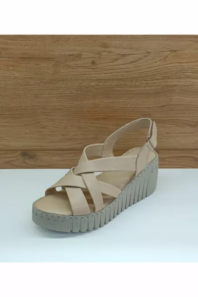  Beige Genuine Leather Casual Women's Sandals