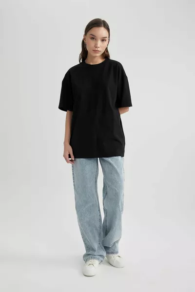 كبير الحجم صالح طاقم الرقبة قصيرة الأكمام تي شيرت SP