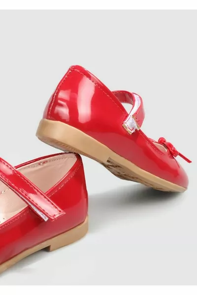 Red Bow Patent Leather Girls' Ballet Flats