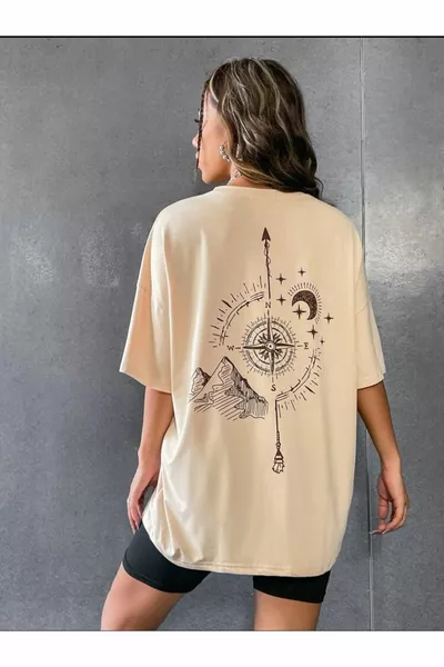 بوصلة مطبوعة كبيرة الحجم للجنسين تي شيرت