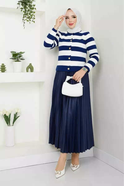 Женская юбка со складками и эластичной талией MF и трикотажный кардиган с пуговицами спереди