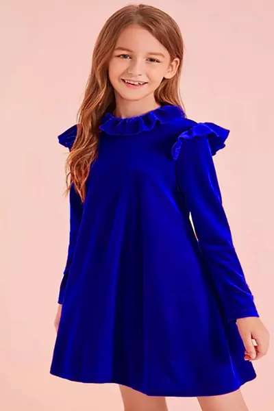 Velvet Dress with Ruffle Detail