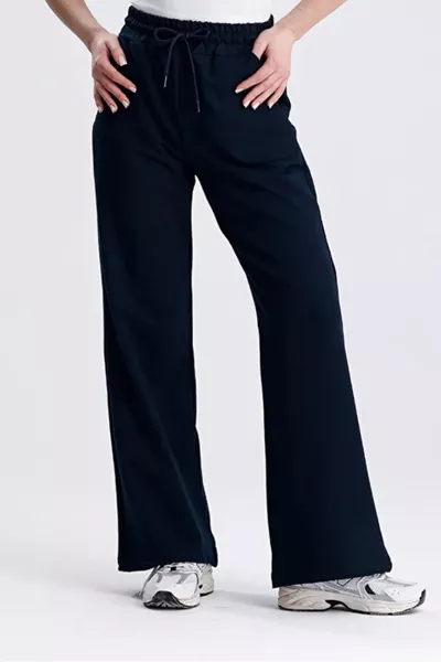 Pantaloni da tuta donna blu scuro, comodi, larghi, stagionali, con tasche laterali