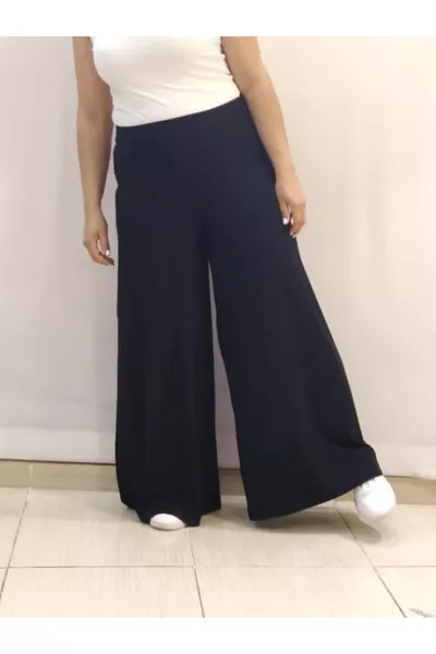 Black Wide-Leg Stretch Knit Pants Skirt with Elastic Waist