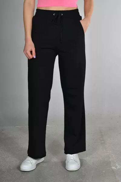 Pantalon de survêtement femme noir à jambes larges en double maille