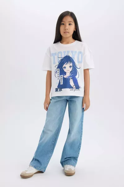 Girls' Relaxed Fit Crew Neck Printed Short Sleeve T-Shirt SP