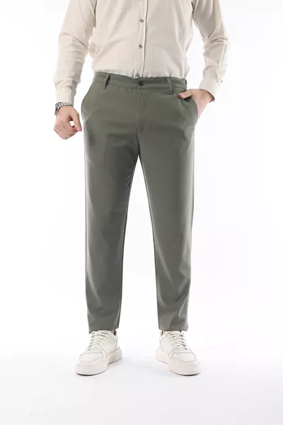 Herren Stoffhose in Khaki, gerade geschnitten, hochwertige, dehnbare, elastische, knöchellange Hose