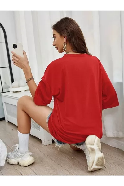 T-shirt oversize à manches courtes pour femme avec imprimé et col rond