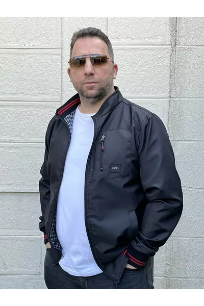 معطف رجالي أسود قصير الموسم بياقة قائمة