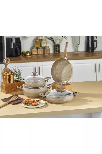 Mastercook Tombik 7-Piece Granite Cookware Set Golden Color