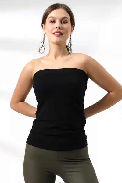 قميص داخلي مرن من القطن بدون حمالات  أسود