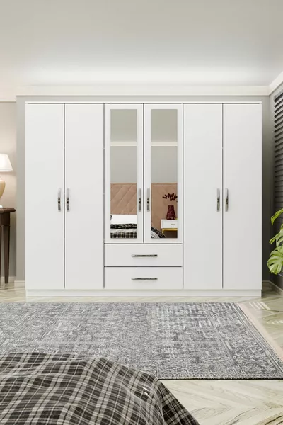 Guardaroba di lusso con 6 porte, 2 cassetti e specchio