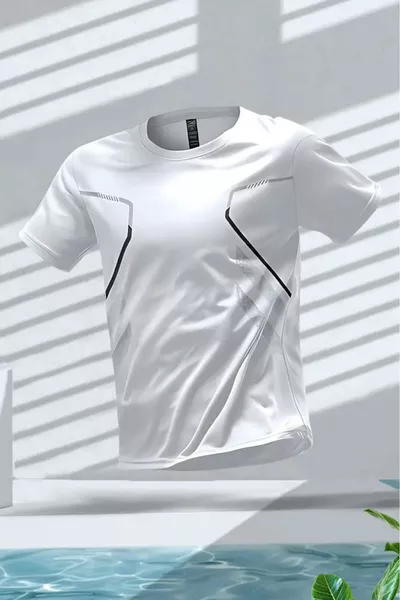 Fusto Микро Полиестер Мъжка Спортна Тениска Slim Fit за Тренировка