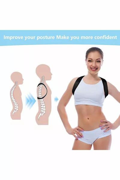 Korrekturrückenstütze für eine aufrechte Haltung, Unisex, schwarz, Lederoptik, mit verstellbarem Gürtel