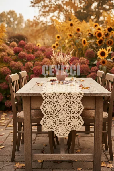 Fransız Dantel Detaylı Tek Runner, Masa Üzerine Runner, Masa Örtüsü Runneri - Kahve