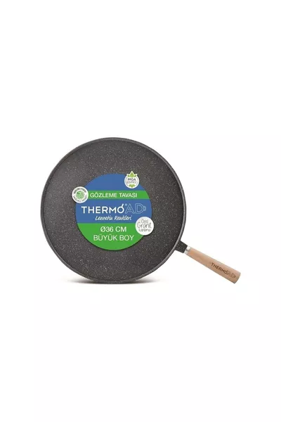 Poêle à gözleme en fonte granitée avec manche en bois de  cm