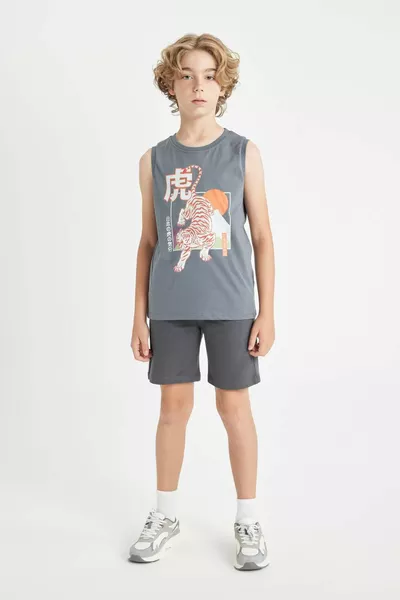 Boys' Bicycle Neck Tiger Print Tank Top HS