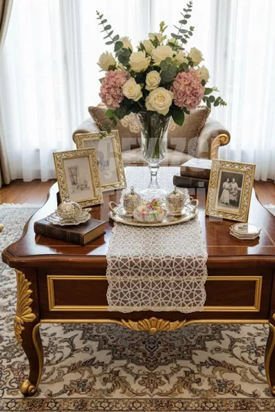 Chemin de table unique avec détails en dentelle française, chemin de table pour table, chemin de table