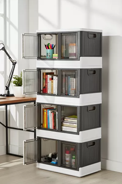 Multi-Purpose Stackable Foldable 4-Piece Anthracite Organizer Cabinet Set