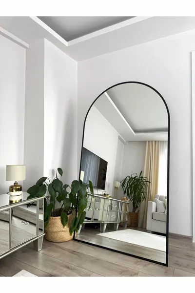Oval Floor Mirror with Black Metal Frame  cm