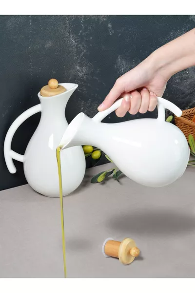 Фарфоровая бамбуковая вакуумная бутылка с крышкой из боросиликатного стекла для масла и уксуса  мл