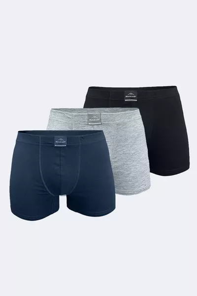 Мъжки черно сиво антрацитено комплект от 3 памучни боксерки с еластан 