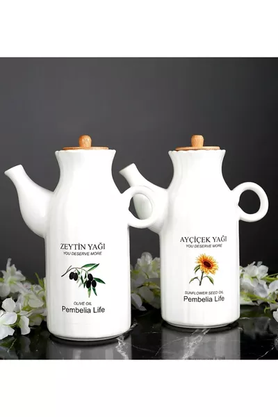 2 Stück Porzellan Öl- & Essigspender ml mit Etikett (2-teiliges Ölset)