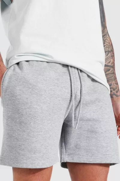 شورت عادي أسود-رمادي 2 قطعة بلون سادة للرجال