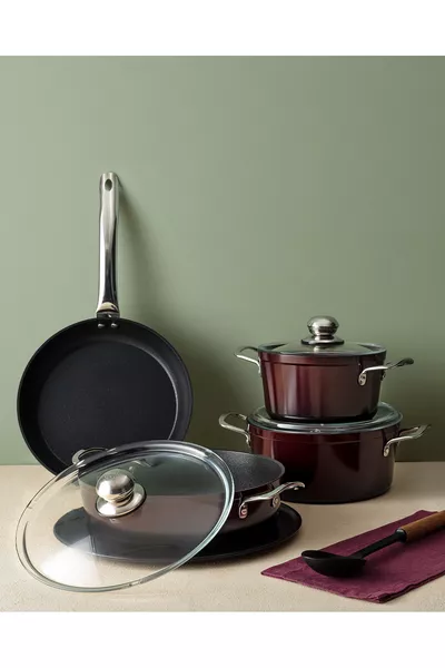 Titanium Professional Tencere Seti 7 Parça - Bordo