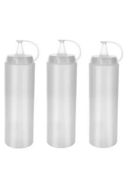 Bottiglia per Olio e Salse in Plastica  ml, Set da 3 Trasparente, Oliera, Bottiglia per Salsa, Ketchup, Olio e Condimenti